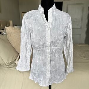 Y2K Whimsical St. John's Bay White Textured Button-Down Blouse